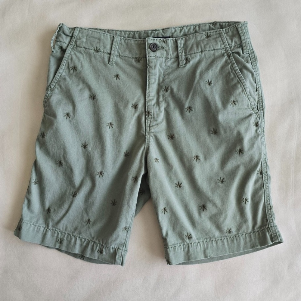 Lucky Brand Men's Size 30 inch Waist Shorts Green Embroidered Pot Leaf Weed